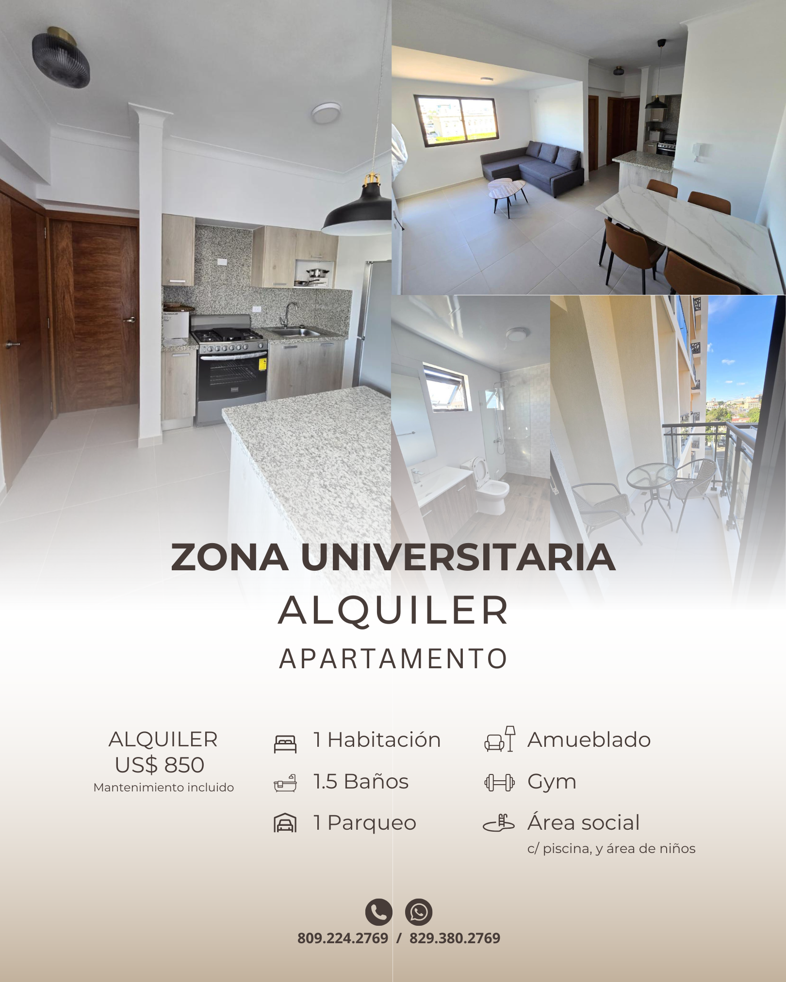 Apartamento amueblado en alquiler en Zona Universitaria